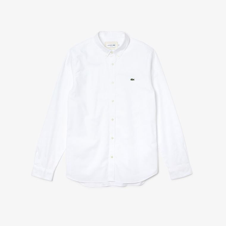 Lacoste Slim Fit Stretch Oxford Bomulds Shirt Hvide | z3sAppMe