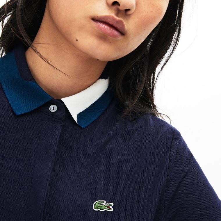 Lacoste Slim Fit Stretch Piqué Polo Shirt Mørkeblå Blå | aZU6cufz