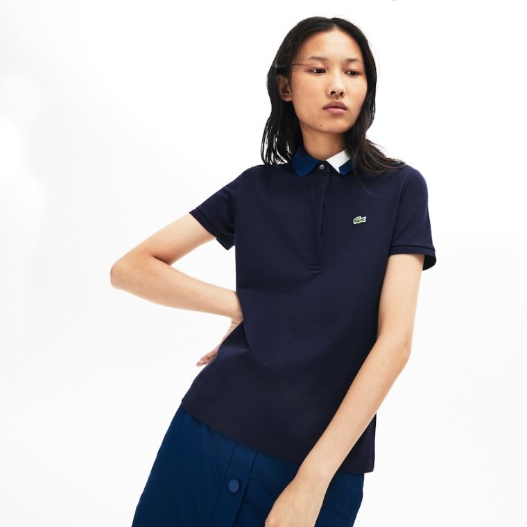 Lacoste Slim Fit Stretch Piqué Polo Shirt Mørkeblå Blå | aZU6cufz