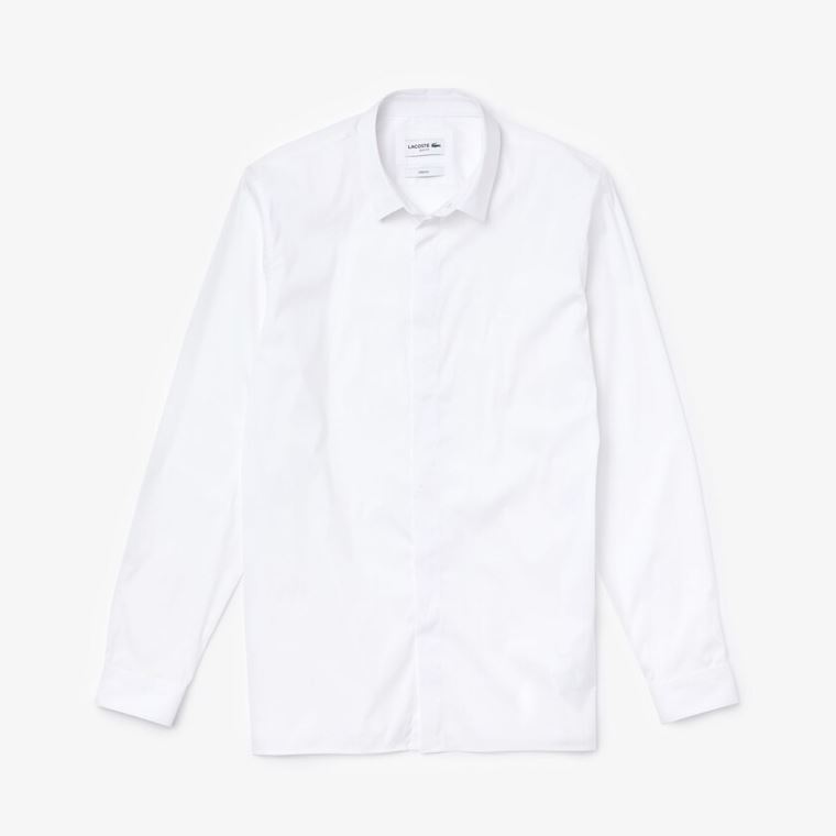 Lacoste Slim-Fit Stretch Poplin and Jersey Shirt Hvide | 5HlWoNOQ