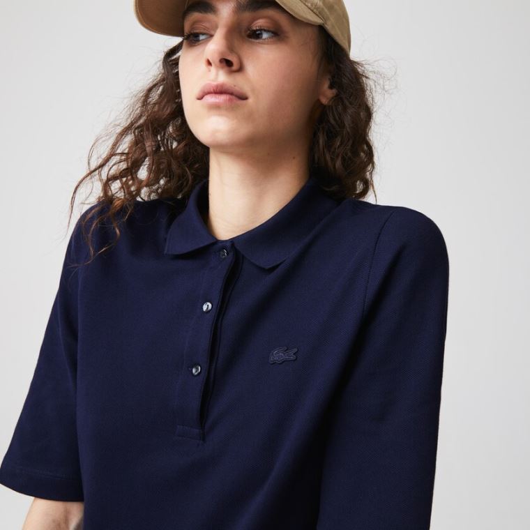 Lacoste Slim Fit Supple Bomulds Polo Mørkeblå Blå | Qv8Mfj1X