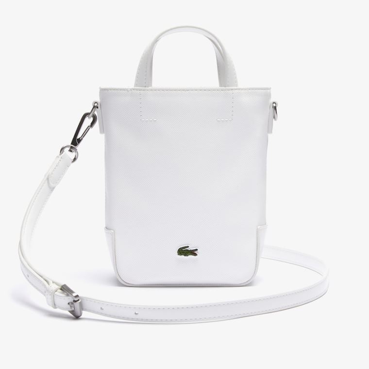 Lacoste Small Piqué Canvas Tote Bag Hvide | huq2oZQv