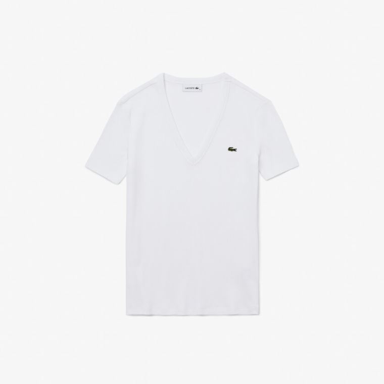 Lacoste Soft Bomulds V-Neck T-shirt Hvide | PllejO5g