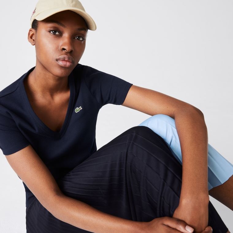 Lacoste Soft Bomulds V-Neck T-shirt Mørkeblå Blå | JaeFGGeQ