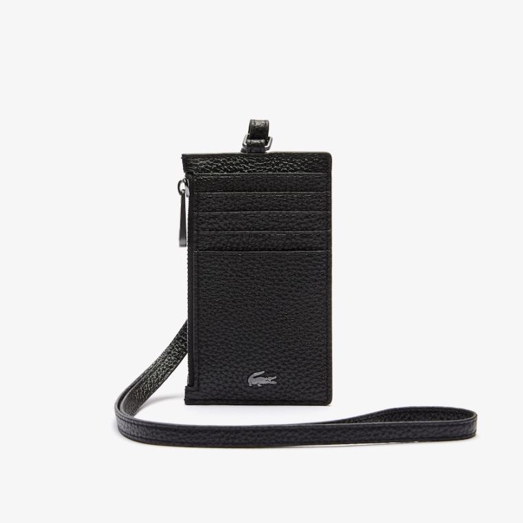 Lacoste Soft Mate Full-Grain Læder Zippered Badge Holder Sort | r3t5pmLv