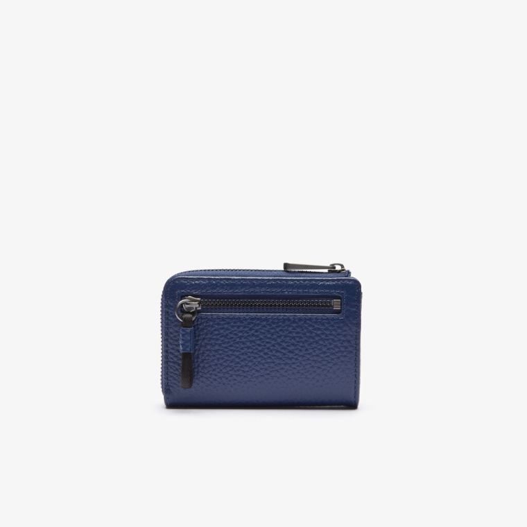 Lacoste Soft Mate Matte Full-Grain Læder Zippered Card Holder Mørkeblå | 2zm0H0Ik