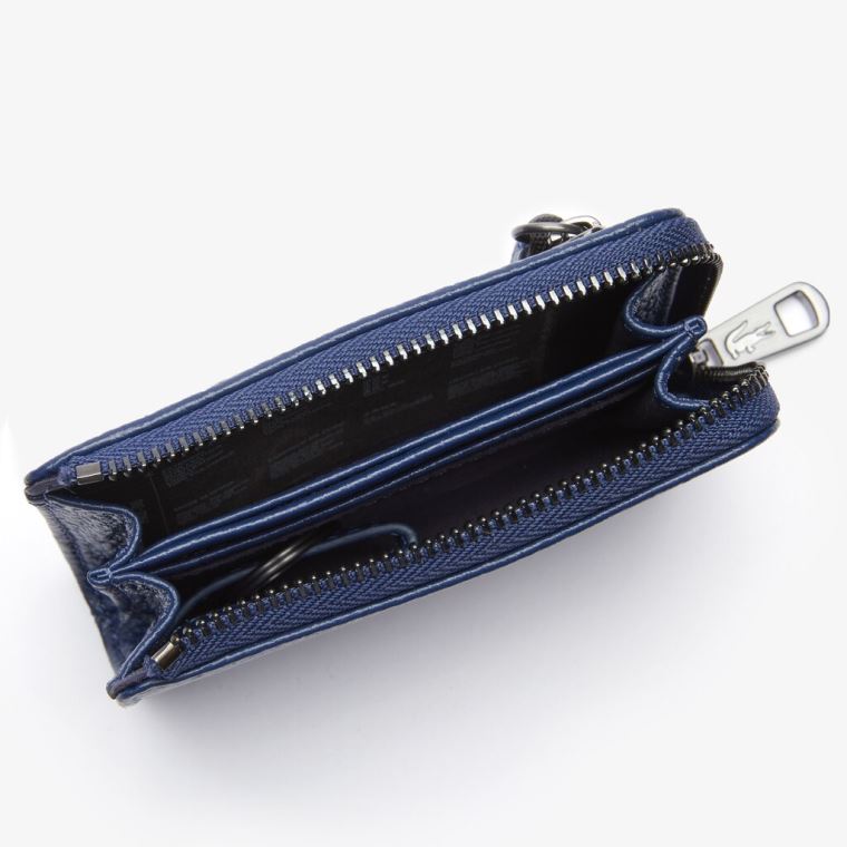 Lacoste Soft Mate Matte Full-Grain Læder Zippered Card Holder Mørkeblå | 2zm0H0Ik