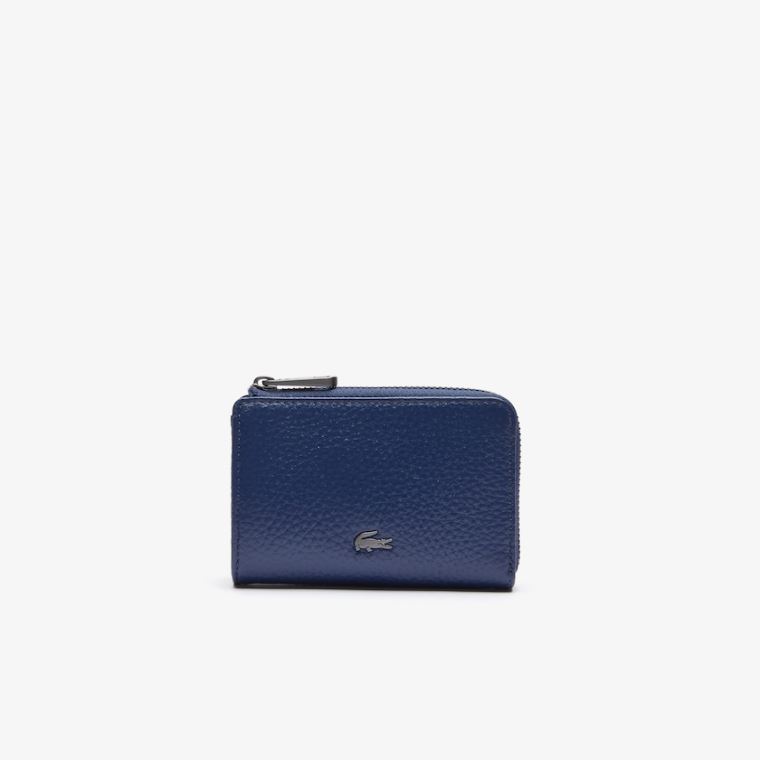 Lacoste Soft Mate Matte Full-Grain Læder Zippered Card Holder Mørkeblå | 2zm0H0Ik