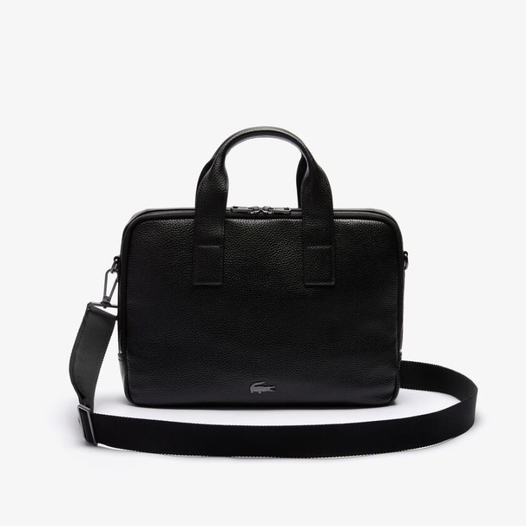 Lacoste Soft Mate Matte Full-Grain Læder Computer Bag Sort | Vfh6La27