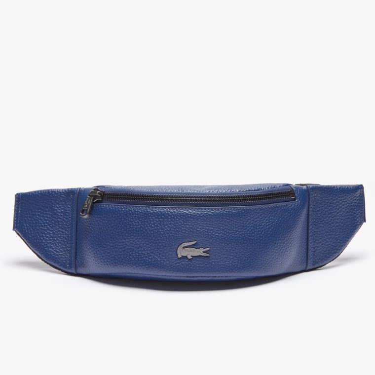 Lacoste Soft Mate Matte Full-Grain Læder Zippered Fanny Pack Mørkeblå | i23dpO9s