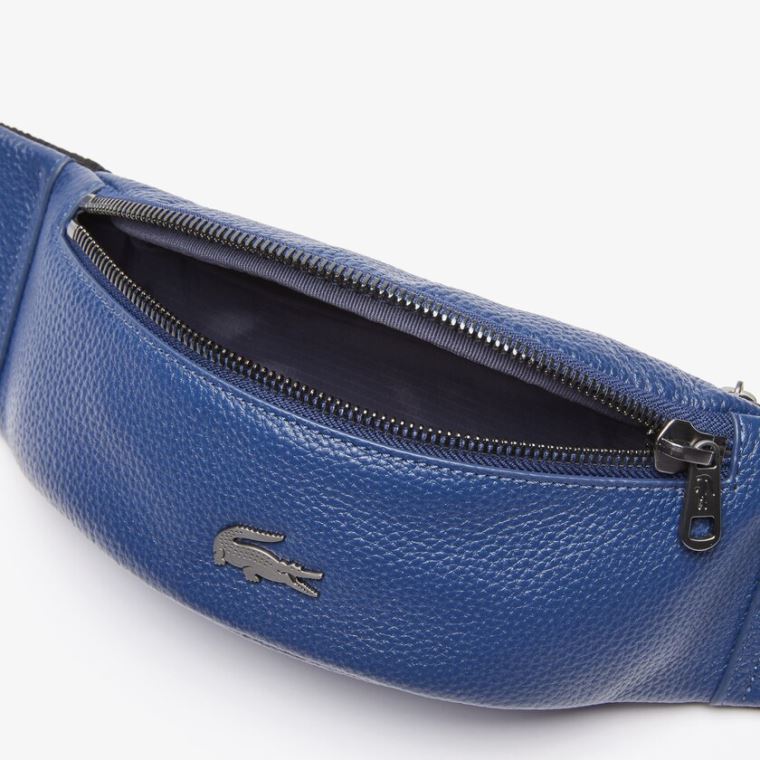 Lacoste Soft Mate Matte Full-Grain Læder Zippered Fanny Pack Mørkeblå | i23dpO9s