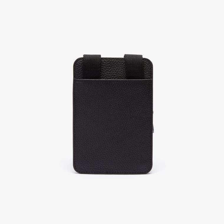 Lacoste Soft Matte Grained Læder Smartphone Pouch Sort | rWeLOTLV