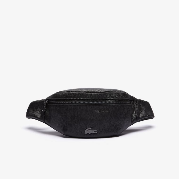 Lacoste Soft Matte Grained Læder Zip Belt Bag Sort | qAQLeSQJ