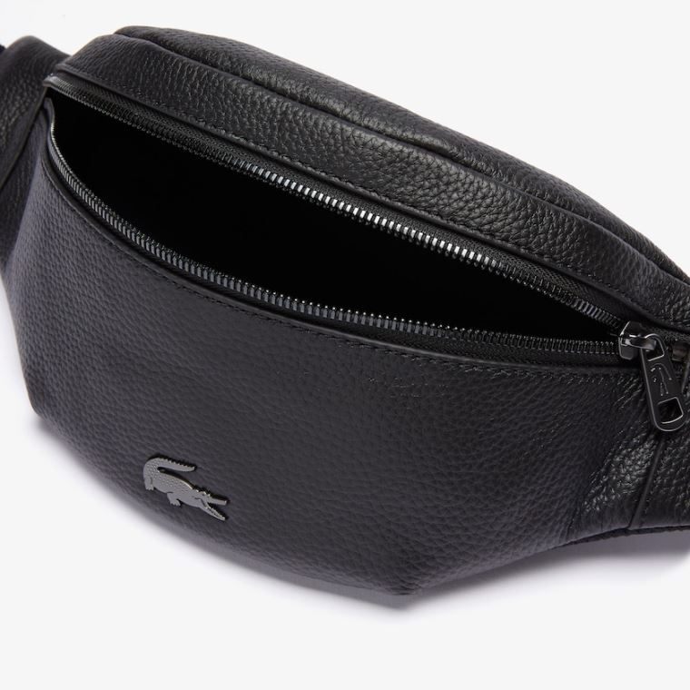 Lacoste Soft Matte Grained Læder Zip Belt Bag Sort | qAQLeSQJ