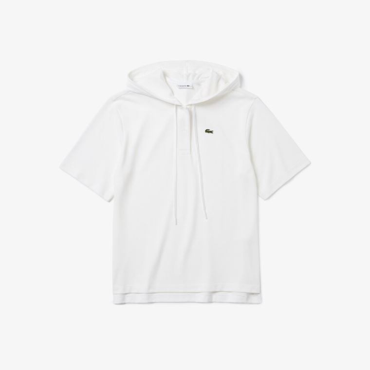 Lacoste Solid Bomulds Piqué Hætte Polo Shirt Hvide | Yl2X3I3j