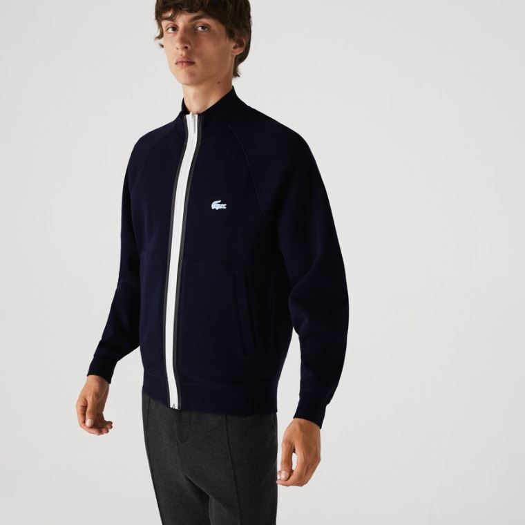 Lacoste Stand-Up Collar Reversible Zippered Jacket Mørkeblå Blå Blå | 9U84Guie