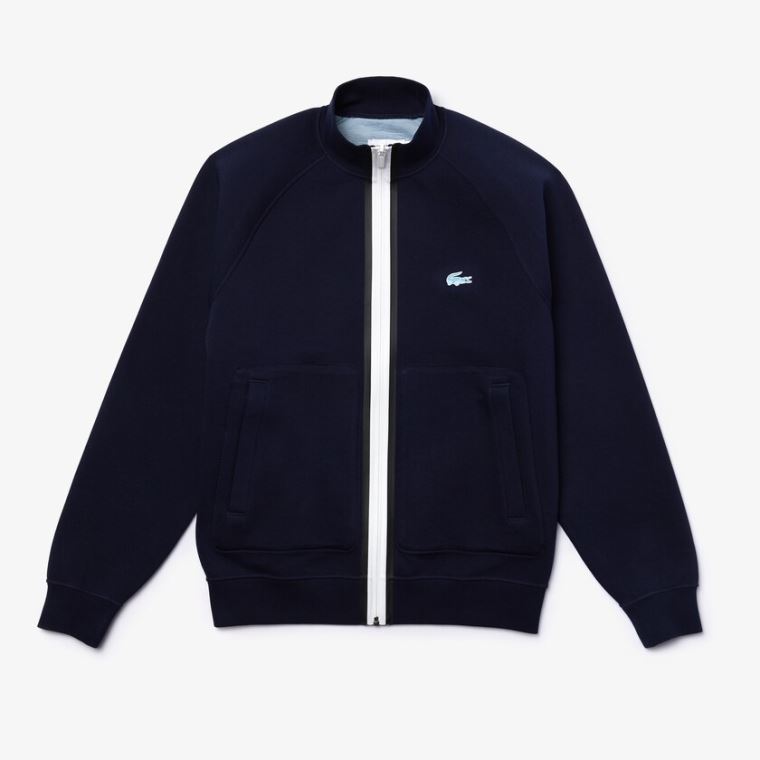 Lacoste Stand-Up Collar Reversible Zippered Jacket Mørkeblå Blå Blå | 9U84Guie