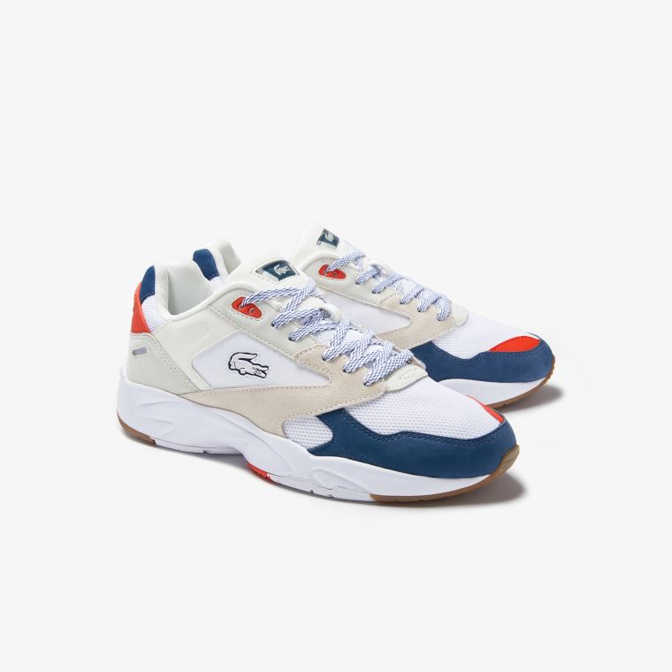 Lacoste Storm 96 LO Tekstil Sneakers Hvide Mørkeblå | X5y4qPan