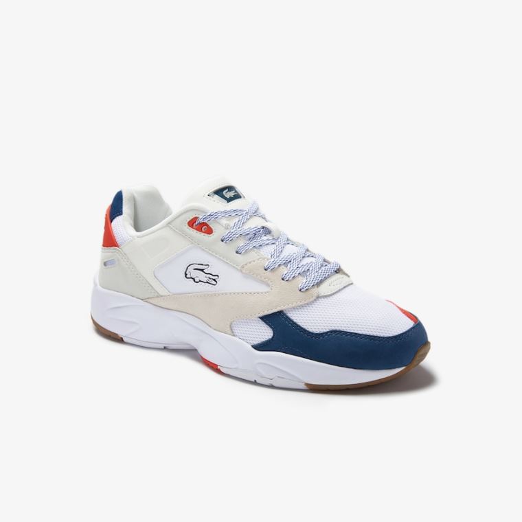 Lacoste Storm 96 LO Tekstil Sneakers Hvide Mørkeblå | X5y4qPan