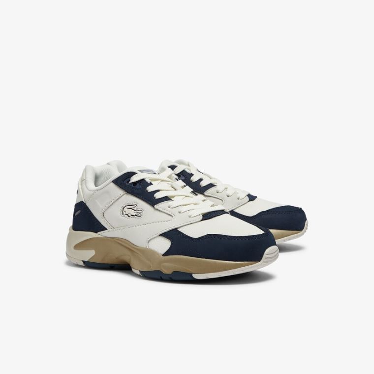 Lacoste Storm 96 Lo Nubuck Læder Sneakers Hvide Mørkeblå | wsz3HVFE