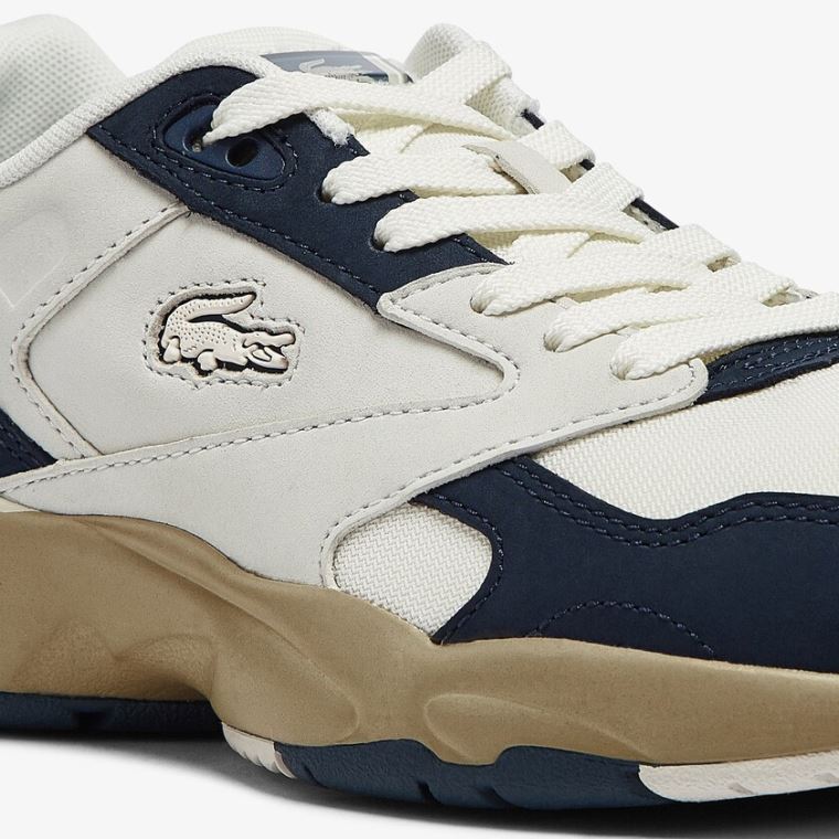 Lacoste Storm 96 Lo Nubuck Læder Sneakers Hvide Mørkeblå | wsz3HVFE