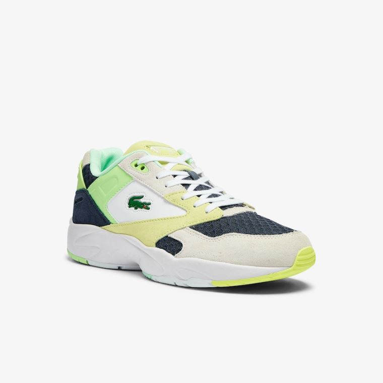 Lacoste Storm 96 Lo Ruskind and Mesh Sneakers Mørkeblå Lyseblå | 7HK7uJMV