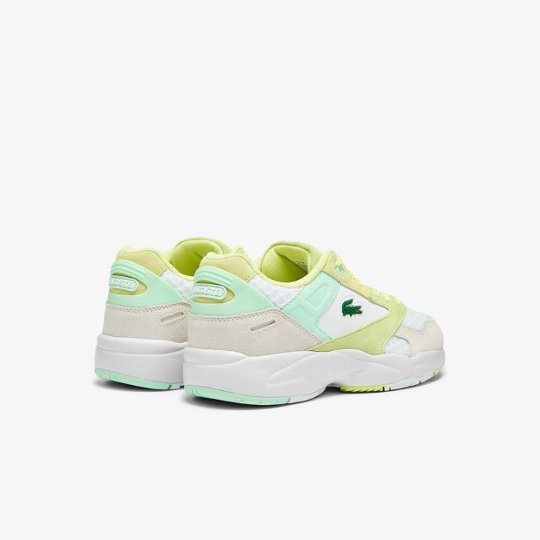 Lacoste Storm 96 Lo Ruskind and Mesh Sneakers Hvide Lysegul | 9gWhVeeq