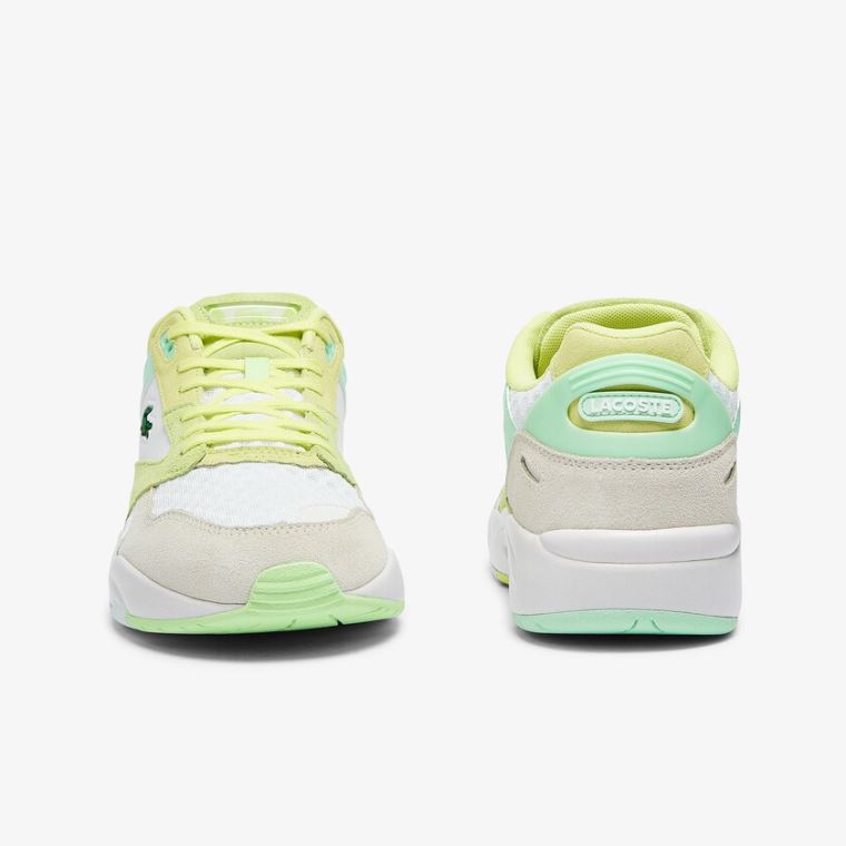 Lacoste Storm 96 Lo Ruskind and Mesh Sneakers Hvide Lysegul | 9gWhVeeq