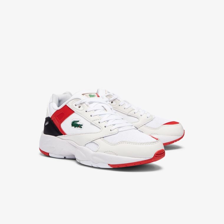 Lacoste Storm 96 Lo Syntetisk and Læder Sneakers Hvide Rød | XC7WNSkF