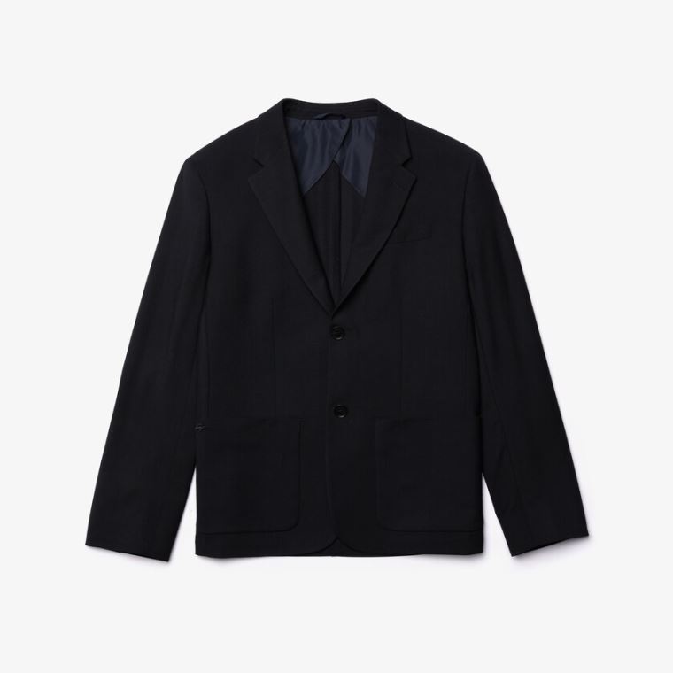 Lacoste Straight-Cut Wool Jacket Mørkeblå Blå | Fb3OhsVf