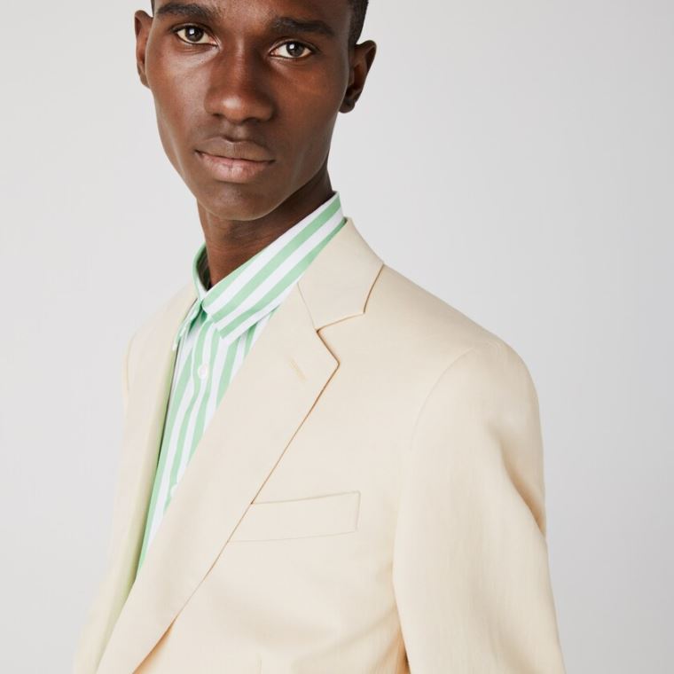 Lacoste Straight Fit Bomulds-Linen Blazer Beige | utqRRiFB