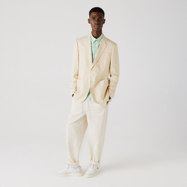 Lacoste Straight Fit Bomulds-Linen Blazer Beige | utqRRiFB