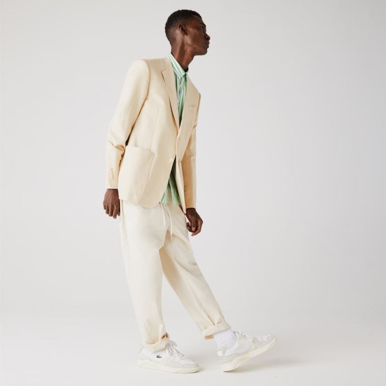 Lacoste Straight Fit Bomulds-Linen Blazer Beige | utqRRiFB