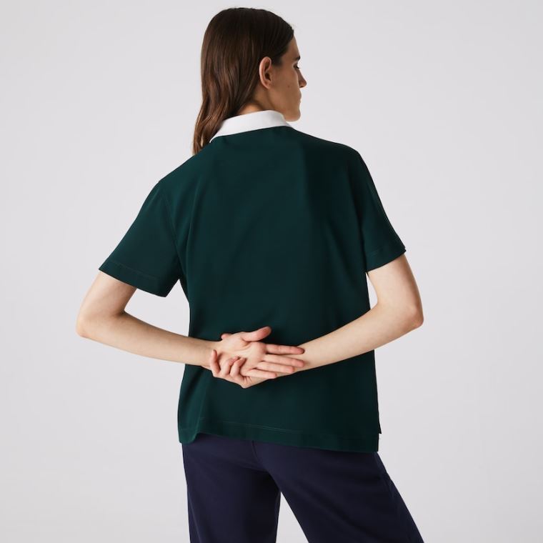 Lacoste Straight fit Colourblock Flowy And Lette Polo Grøn Mørkeblå Blå Hvide | NuFKl0p7