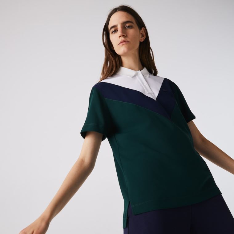 Lacoste Straight fit Colourblock Flowy And Lette Polo Grøn Mørkeblå Blå Hvide | NuFKl0p7