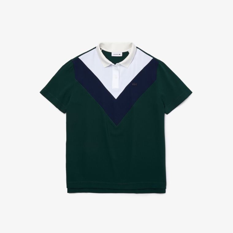 Lacoste Straight fit Colourblock Flowy And Lette Polo Grøn Mørkeblå Blå Hvide | NuFKl0p7