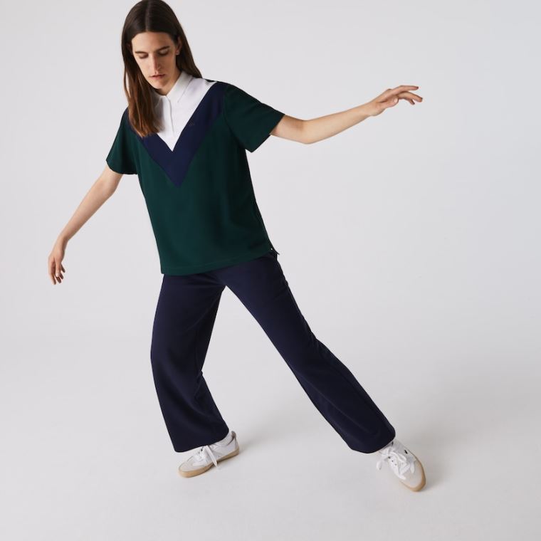 Lacoste Straight fit Colourblock Flowy And Lette Polo Grøn Mørkeblå Blå Hvide | NuFKl0p7