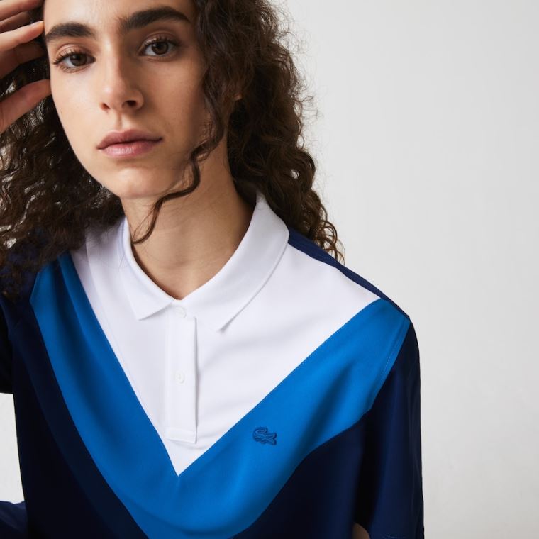 Lacoste Straight fit Colourblock Flowy And Lette Polo Blå Hvide | RWKSwzYI