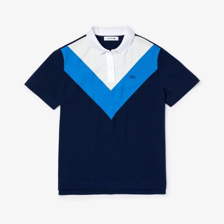 Lacoste Straight fit Colourblock Flowy And Lette Polo Blå Hvide | RWKSwzYI