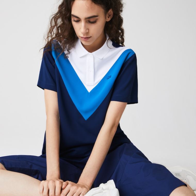 Lacoste Straight fit Colourblock Flowy And Lette Polo Blå Hvide | RWKSwzYI