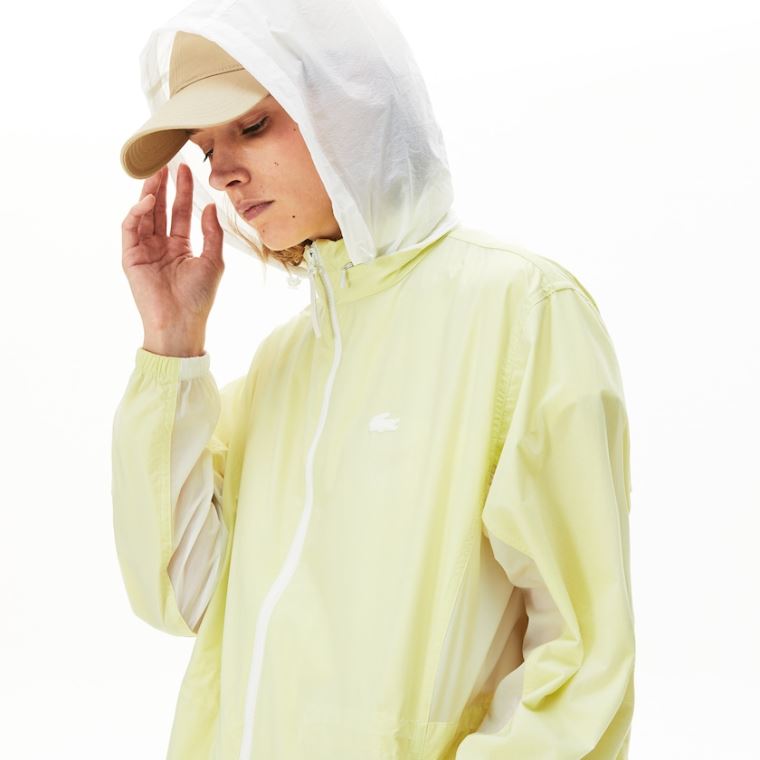 Lacoste Strand-Resistant Long Nylon Parka Hvide Gul | YtDywZMY