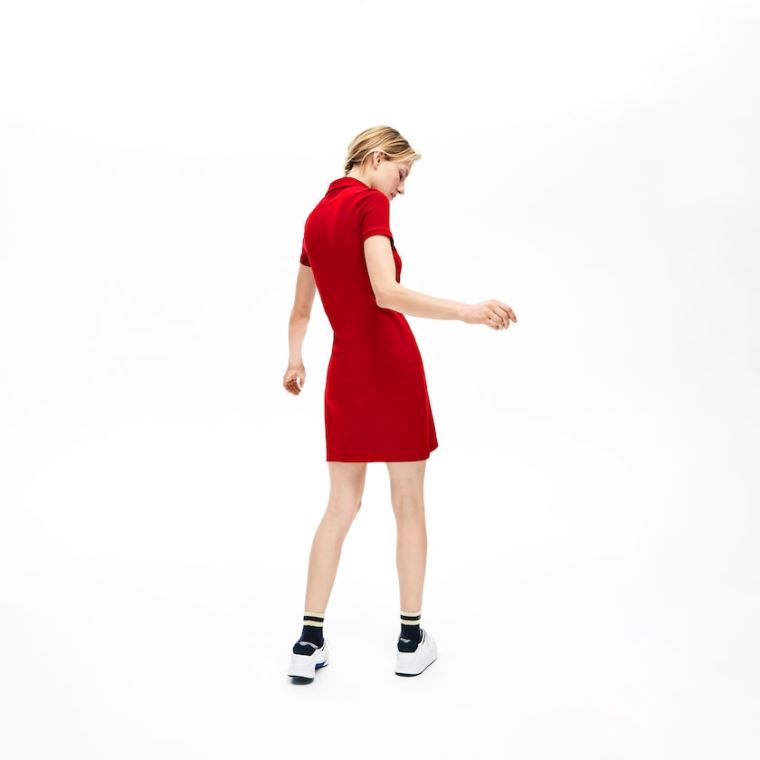 Lacoste Stretch Bomulds Mini Piqué Polo Kjole Mørkerød | BhnAVEoA