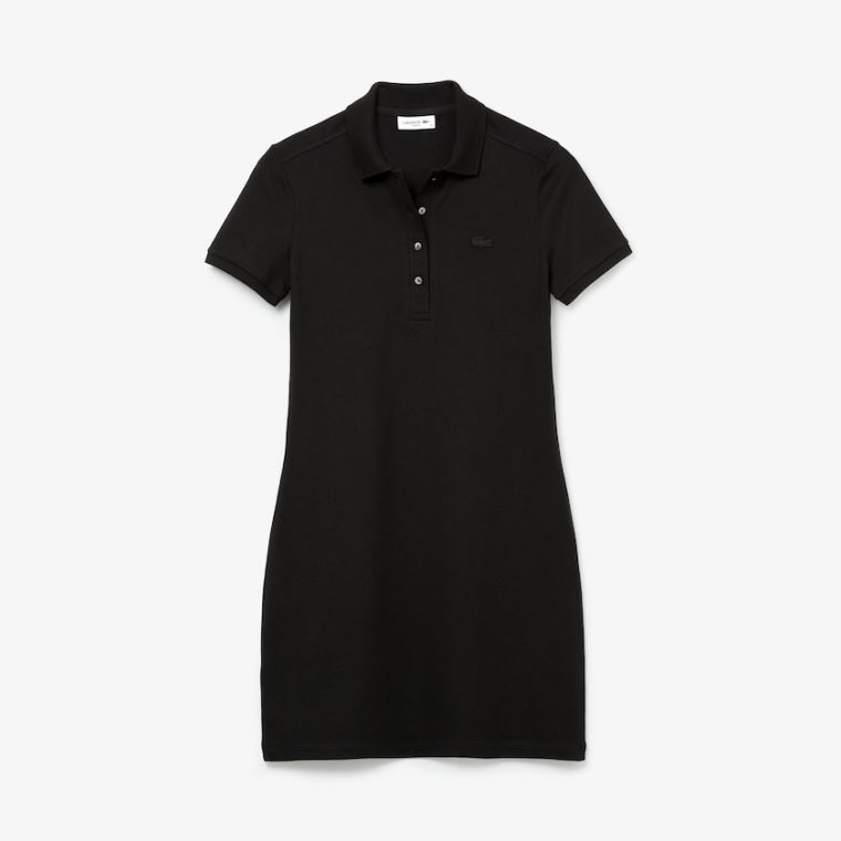 Lacoste Stretch Bomulds Piqué Polo Kjole Sort | JRdv4r6E