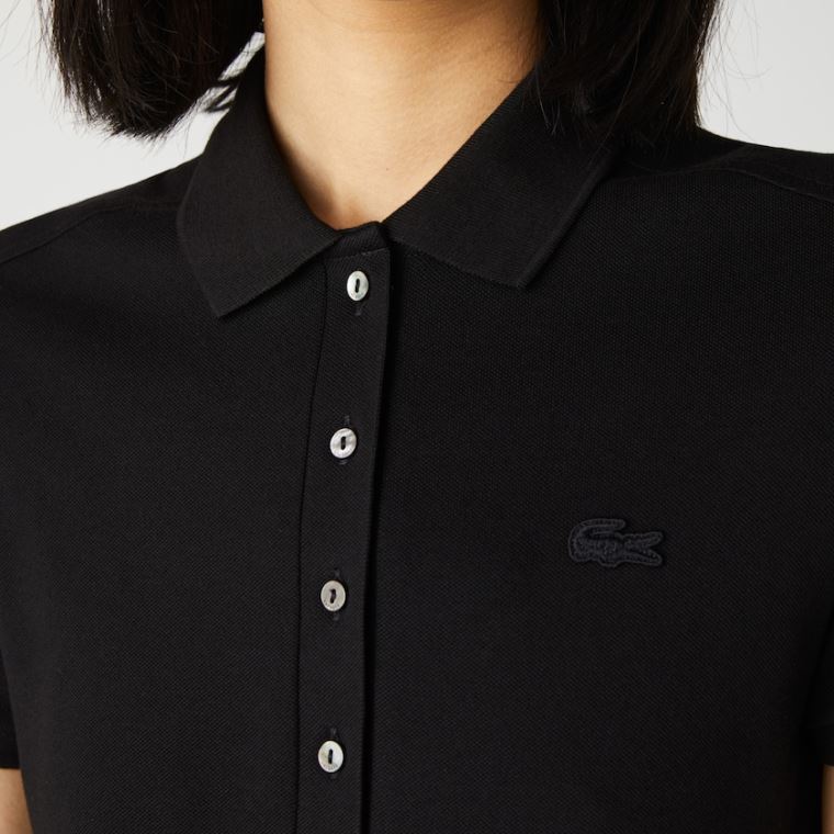 Lacoste Stretch Bomulds Piqué Polo Kjole Sort | JRdv4r6E