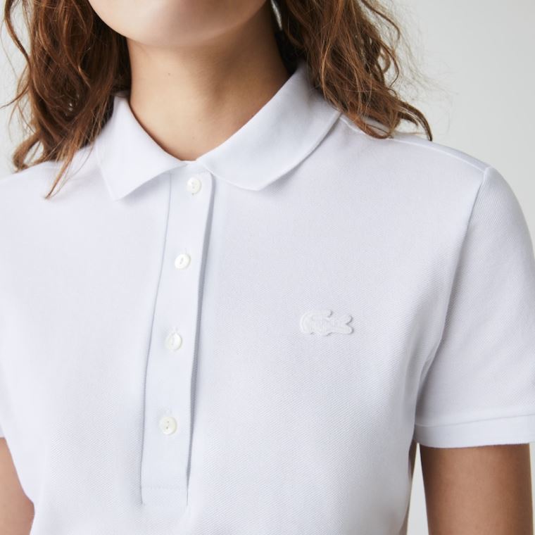 Lacoste Stretch Bomulds Piqué Polo Kjole Hvide | QY94hzUe