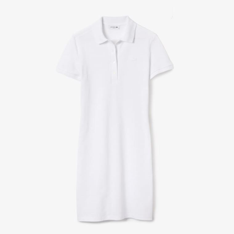 Lacoste Stretch Bomulds Piqué Polo Kjole Hvide | QY94hzUe