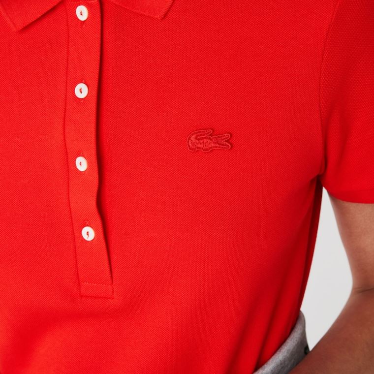 Lacoste Stretch Bomulds Piqué Polo Kjole Rød | Yo0Bfakh