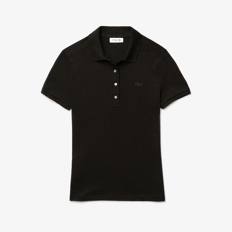 Lacoste Stretch Bomulds Piqué Polo Shirt Sort | 8FYwaXwT