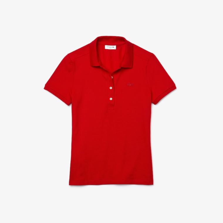 Lacoste Stretch Bomulds Piqué Polo Shirt Rød | 9fUDb8xu