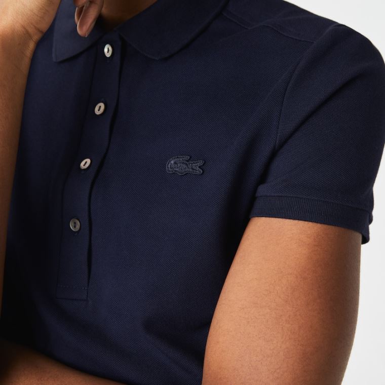 Lacoste Stretch Bomulds Piqué Polo Shirt Mørkeblå Blå | ZMAi63Yo